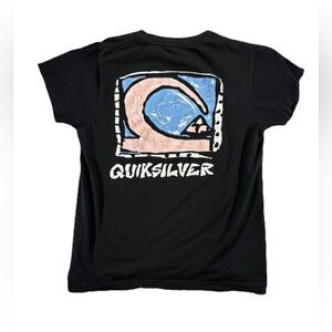 Quiksilver Ocean Wave Logo T Shirt Men's Small Black Y2K Surf Vintage Beach